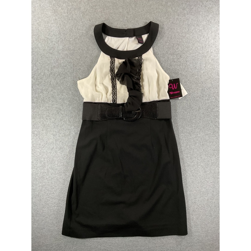 Wrapper Women Black Ivory Ruffle Lace Halter Sheath Dress Size 7 NWT 1443